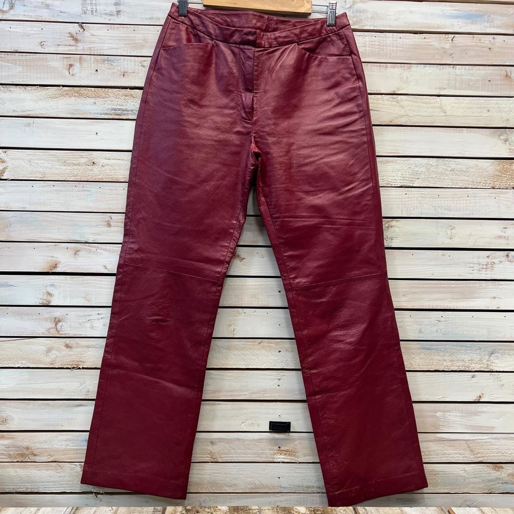 Vintage Red Leather Pants Straight Leg High Rise Minimalist 90s Size 8 - Picture 2 of 10